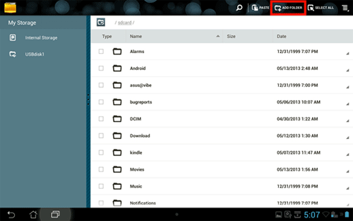 Android File Manager, Add Folder